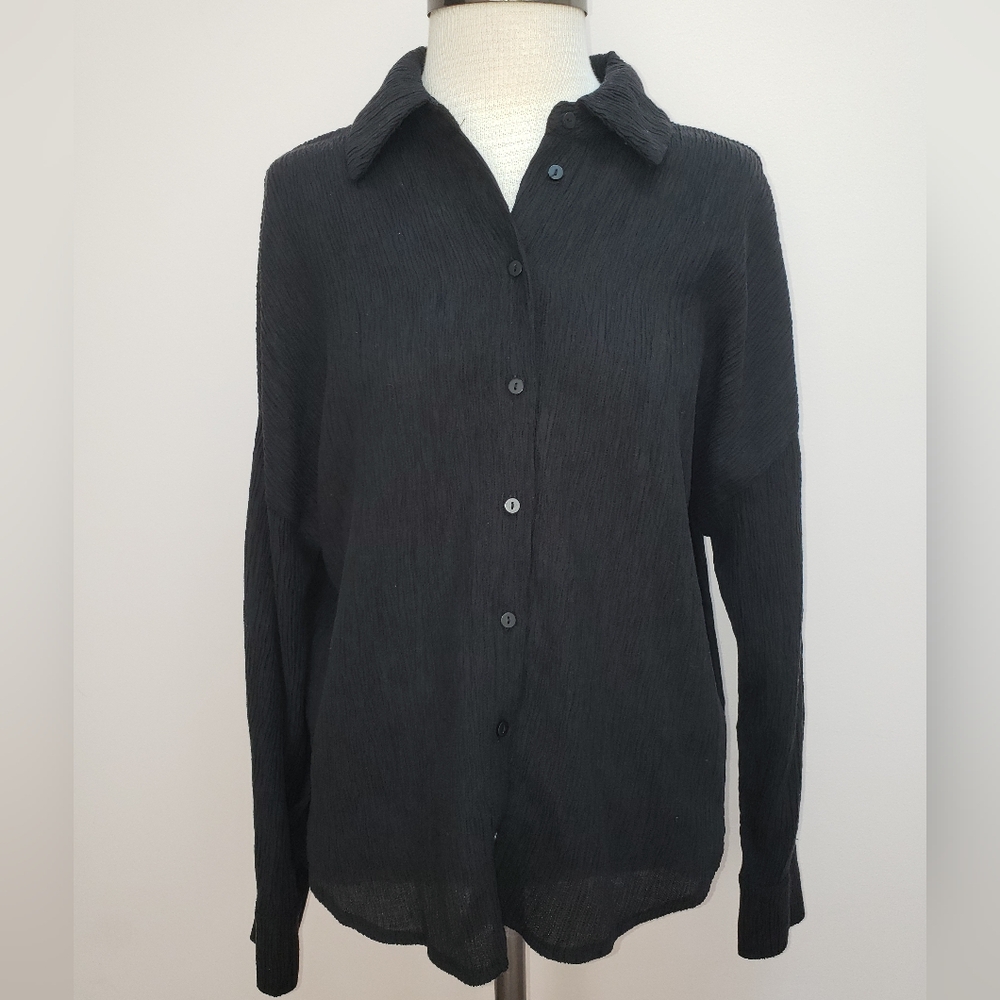 Mango Textured Drop Shoulder Button-front Shirt, Size 4
